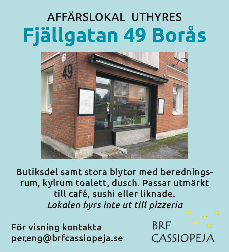 Annons för ledig lokal på Fjällgatan 49